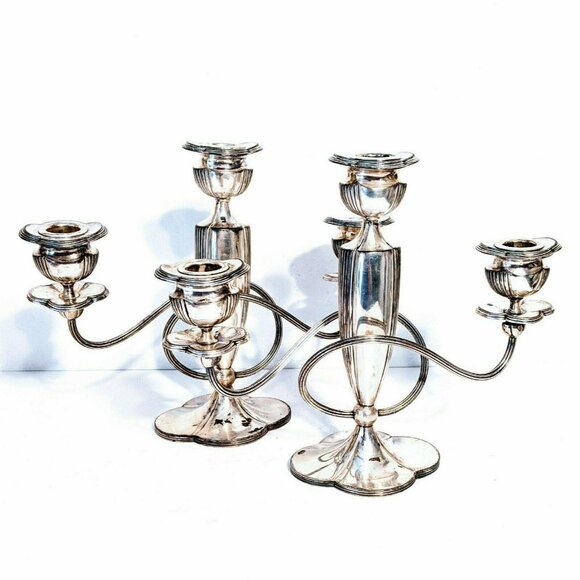 Antique Pairpoint Candelabra Pair Set 6132 Quadruple Silver Plated Art Nouveau